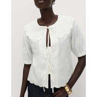 M&S Pure Cotton Embroidered Collared Blouse White Mix