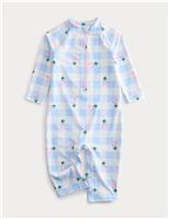 M&S Gingham Cherry Sun Safe Swimsuit (2-8 Yrs) Blue