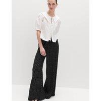 M&S Printed Pull On Wide Leg Trousers Black Mix