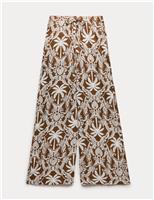 M&S Printed Pull On Wide Leg Trousers Black Mix