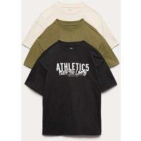 M&S 3pk Pure Cotton Athletic Slogan T-Shirts (6-16 Yrs) Multi
