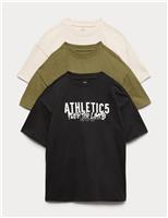 3pk Pure Cotton Athletic Slogan T-Shirts (6-16 Yrs)
