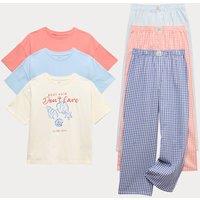 M&S 3 Pack Pure Cotton Coastal Graphic Pyjama Sets (6-16 Yrs) Blue