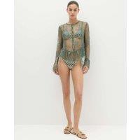 M&S Embellished Lace Button Through Top Dark Sage