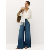 M&S Embroidered Collared Fringe Detail Shirt Ivory
