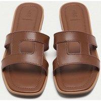 M&S Leather Flat Mule Sandals Dark Tan