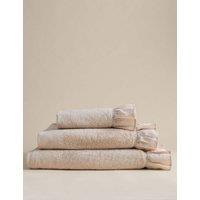 M&S Pure Cotton Ruffle Towel with Linen Border Light Buff