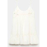 M&S Pure Cotton Lace Insert Mini Smock Dress Soft White