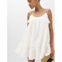 M&S Pure Cotton Lace Insert Mini Smock Dress Soft White