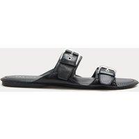 Per Una Leather Double Buckle Flat Sandal Black