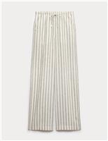 M&S Linen Rich Drawstring Wide Leg Trousers Black Mix