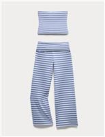 M&S Striped Top & Bottom Outfit (6-16 Yrs) Blue Mix