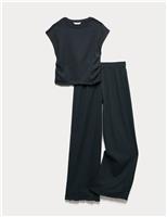 M&S 2 Piece Crinkle Jersey Top & Kickflare Outfit (2-16 Yrs) Carbon