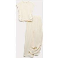 M&S 2 Piece Crinkle Jersey Top & Kickflare Outfit (2-16 Yrs) Ecru
