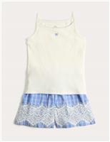 Kids Cotton Rich Ribbed Lace Short Pyjamas (6-16 Yrs)