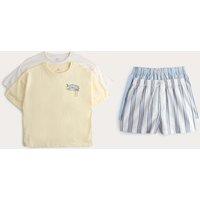 M&S 2 Pack Pure Cotton Shell and Stripe Pyjamas (6-16 Yrs) Blue