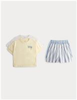 Kids 2pk Pure Cotton Shell and Stripe Pyjamas (6-16 Yrs)