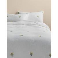 M&S Pure Cotton Muslin Floral Sprig Bedding Set Yellow Mix