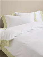 M&S Pure Cotton Embroidered Bedding Set Green Mix