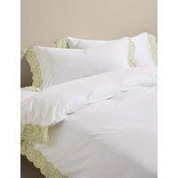 M&S Pure Cotton Embroidered Bedding Set Green Mix