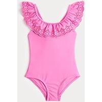 M&S Broderie Frill Swimsuit (2-8 Yrs) Pink