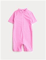 Block Print Short Sleeve Sun Safe Swimsuit (2-8 Years)