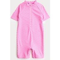 M&S Block Print Short Sleeve Sun Safe Swimsuit (2-8 Yrs) Pink