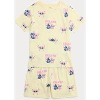 M&S Pure Cotton Lilo & Stitch Pyjamas (3-16 Yrs) Pale Yellow