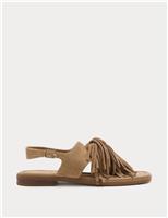 M&S Suede Fringed Block Heel Sandals Sand