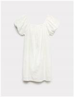 M&S Pure Cotton Puff Sleeve Mini Dress (6-16 Yrs) Ivory