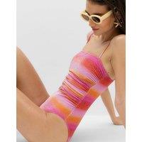 M&S Ombre Padded Ruched Square Neck Swimsuit Pink Mix