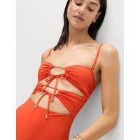 M&S Padded Cut Out Bandeau Swimsuit Orange