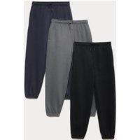 M&S 3 Pack Cotton Rich Joggers (6-16 Yrs) Black Mix