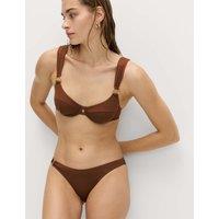 M&S Trim Detail High Leg Bikini Bottoms Chestnut