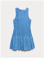Pure Cotton Drop-Waist Checked Mini Dress (6-16 Yrs)