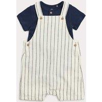 M&S 2 Piece Cotton Rich Romper Set (0-3 Yrs) Blue Mix