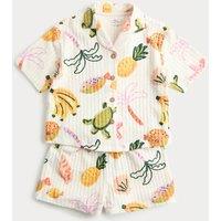 M&S Seersucker Patterned Revere Pyjama (1-8 Yrs) Ecru Mix