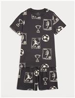 Pure Cotton Football Print Short Pyjamas (1-16 Yrs)