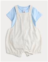 2 Piece Pure Cotton Checked Bibshort Outfit (0-3 Yrs)