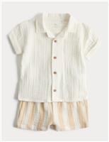 2 Piece Double Cloth Shirt and Striped Shorts Outfit (0-5 Years)