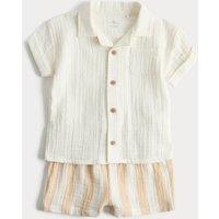 M&S 2 Piece Double Cloth Shirt and Striped Shorts Outfit (0-5 Yrs) Calico