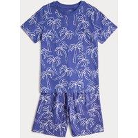 M&S Palm Tree Graphic Short Pyjamas (1-16 Yrs) Blue