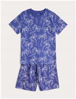 M&S Palm Tree Graphic Short Pyjamas (1-16 Yrs) Blue