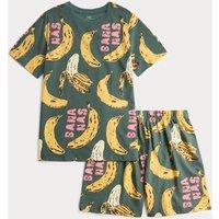 M&S Pure Cotton Fruit Short Pyjamas (1-16 Yrs) Green Mix