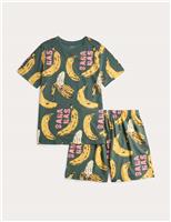 M&S Pure Cotton Fruit Short Pyjamas (1-16 Yrs) Green Mix