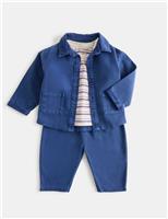 M&S 3 Piece Top & Bottom Outfit (0-5 Yrs) Blue Mix