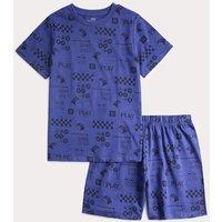 M&S Pure Cotton Gaming Graphic Pyjamas (6-16 Yrs) Blue