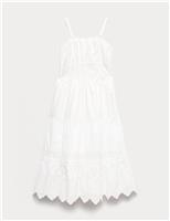 M&S Pure Cotton Broderie Maxi Dress (6-16 Yrs) Ivory