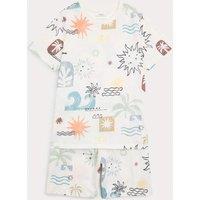 M&S Pure Cotton Printed Short Pyjamas (1-10 Yrs) Ecru Mix