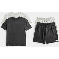 M&S 2 Pack Pure Cotton Pyjama Sets (6-16 Yrs) Charcoal Mix